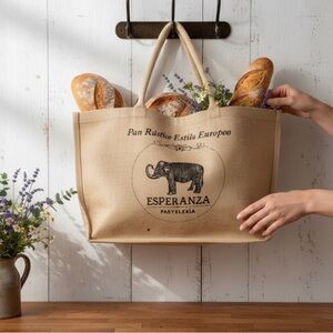 Rustic Jute Market Tote Esperanza Pastelería European Bread Bag